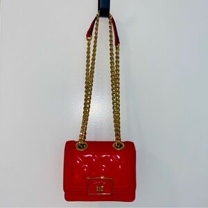 Calvin Klein Red Quilted Mini Bag with Gold Chain Shoulder Crossbody